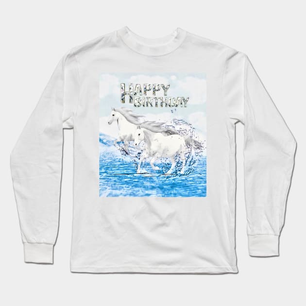 Angelic Horses Birthday Greeting Long Sleeve T-Shirt by KC Morcom aka KCM Gems n Bling aka KCM Inspirations